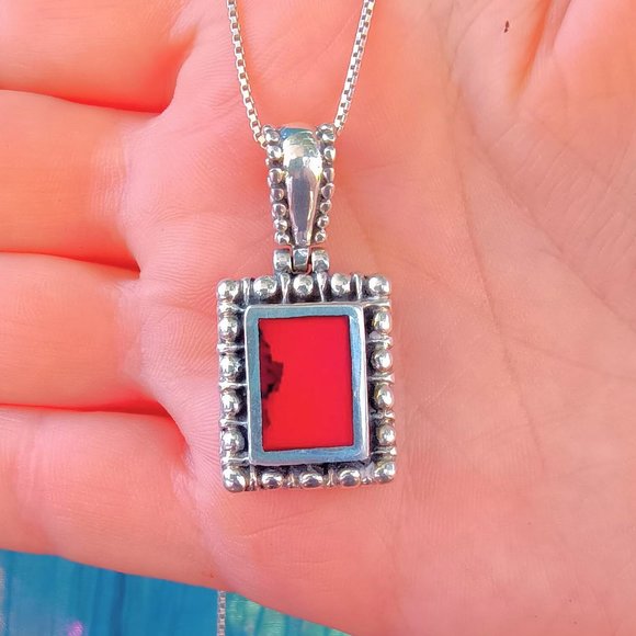 Vintage Sterling Silver Red Jasper Pebbled Pendant Necklace - Picture 6 of 13